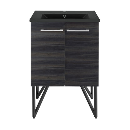 Swiss Madison, Annecy 24 in. Black Walnut Bathroom Vanity With Black Ceramic Sink Top