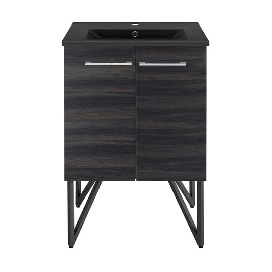 Swiss Madison, Annecy 24 in. Black Walnut Bathroom Vanity With Black Ceramic Sink Top