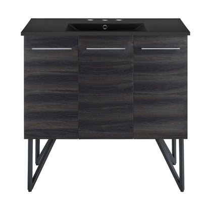 Swiss Madison, Annecy 36 in. Black Walnut Bathroom Vanity With Black, 3-Hole Ceramic Sink Top