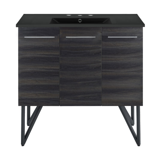 Swiss Madison, Annecy 36 in. Black Walnut Bathroom Vanity With Black, 3-Hole Ceramic Sink Top