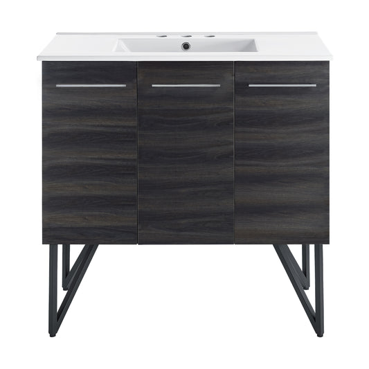 Swiss Madison, Annecy 36 in. Black Walnut Bathroom Vanity With White, 3-Hole Ceramic Sink Top