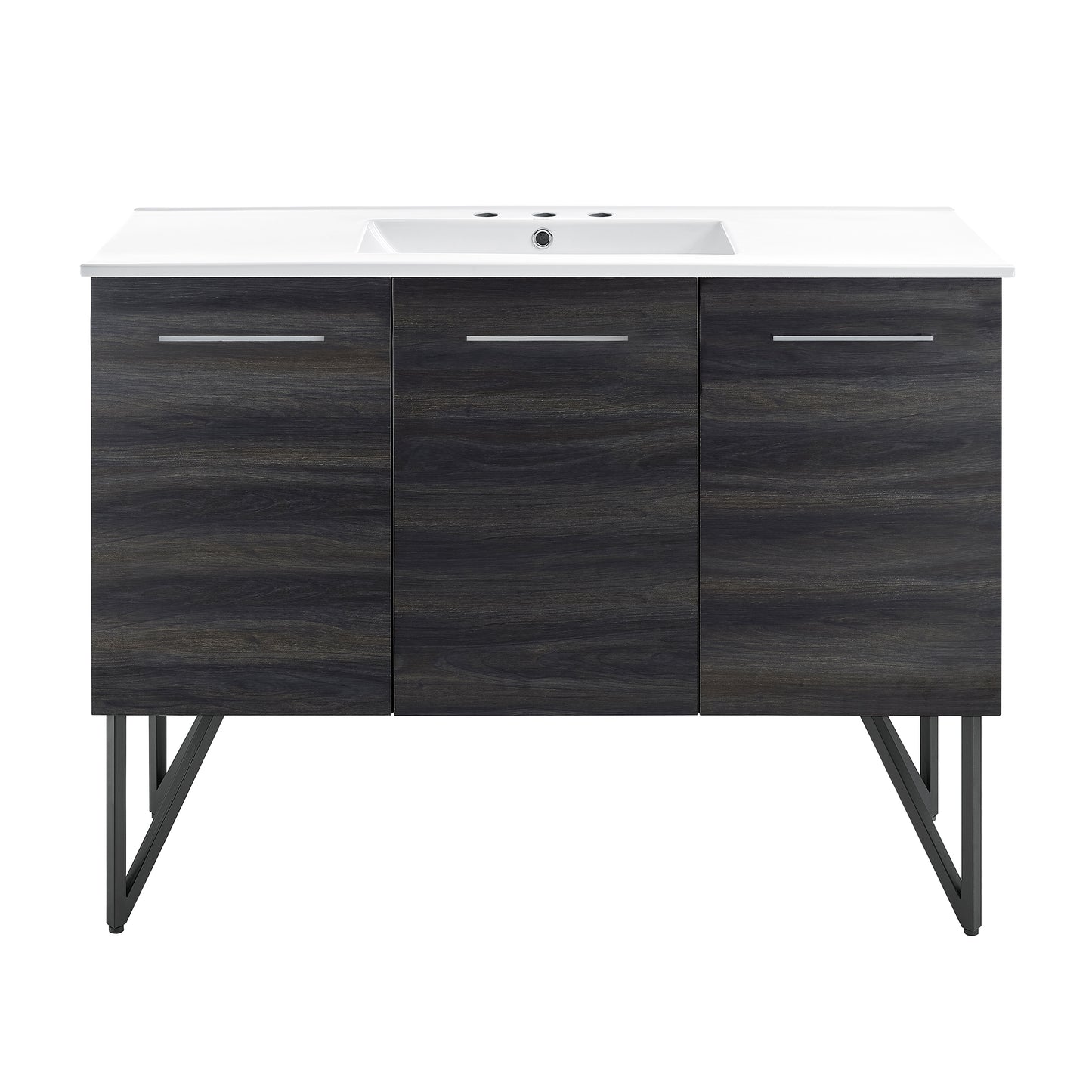 Swiss Madison, Annecy 48 in. Black Walnut Bathroom Vanity With White, 3-Hole Ceramic Sink Top