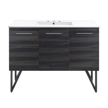 Swiss Madison, Annecy 48 in. Black Walnut Bathroom Vanity With White, 3-Hole Ceramic Sink Top