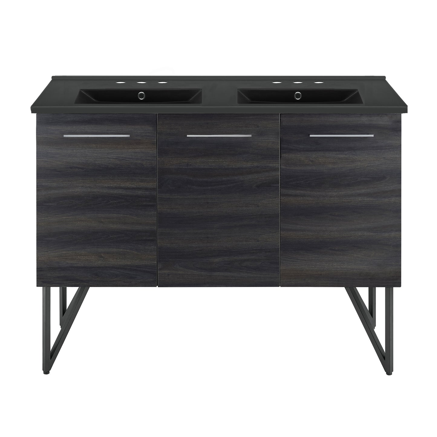Swiss Madison, Annecy 48 in. Black Walnut, Double Basin Bathroom Vanity With Black, 3-Hole Ceramic Sink Top
