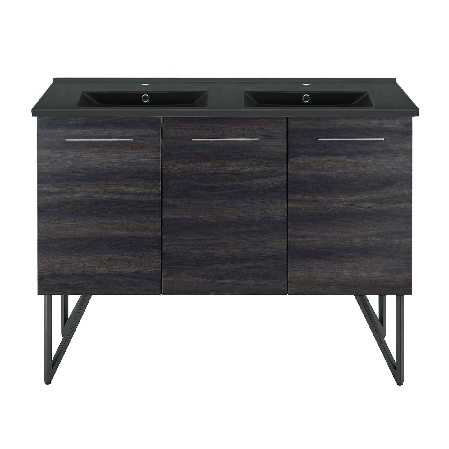 Swiss Madison, Annecy 48 in. Black Walnut, Double Basin Bathroom Vanity With Black Ceramic Sink Top
