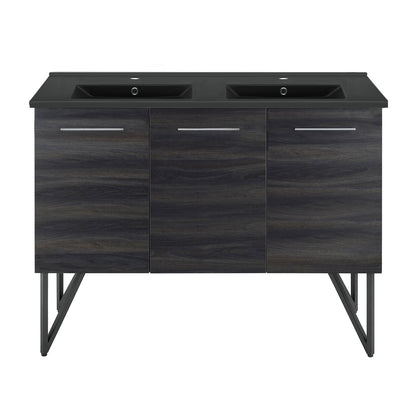 Swiss Madison, Annecy 48 in. Black Walnut, Double Basin Bathroom Vanity With Black Ceramic Sink Top