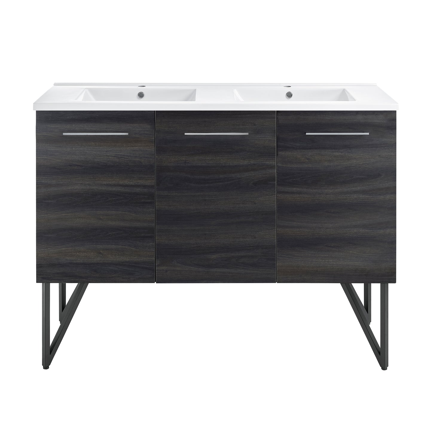 Swiss Madison, Annecy 48 in. Black Walnut, Double Basin Bathroom Vanity With White Ceramic Sink Top