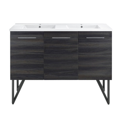 Swiss Madison, Annecy 48 in. Black Walnut, Double Basin Bathroom Vanity With White Ceramic Sink Top