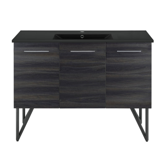 Swiss Madison, Annecy 48 in. Black Walnut Bathroom Vanity With Black Ceramic Sink Top