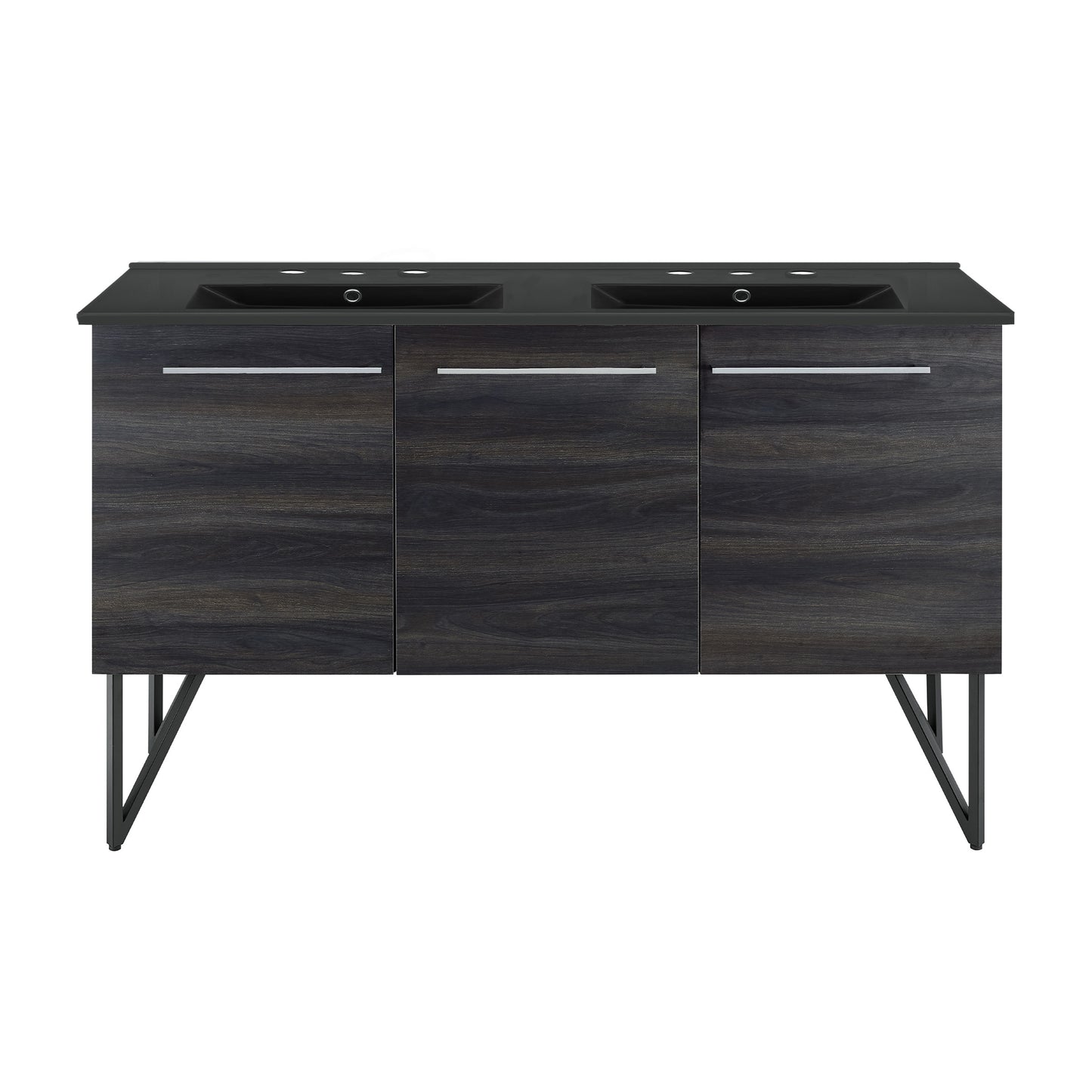 Swiss Madison, Annecy 60 in. Black Walnut, Double Basin Bathroom Vanity With Black, 3-Hole Artificial Stone Sink Top