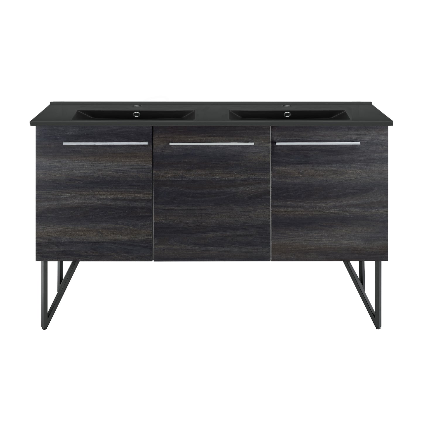 Swiss Madison, Annecy 60 in. Black Walnut, Double Basin Bathroom Vanity With Black Artificial Stone Sink Top