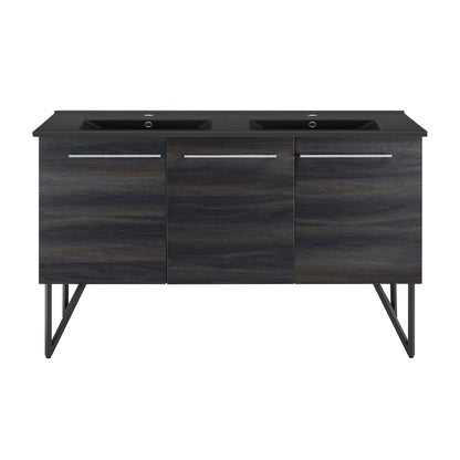 Swiss Madison, Annecy 60 in. Black Walnut, Double Basin Bathroom Vanity With Black Artificial Stone Sink Top