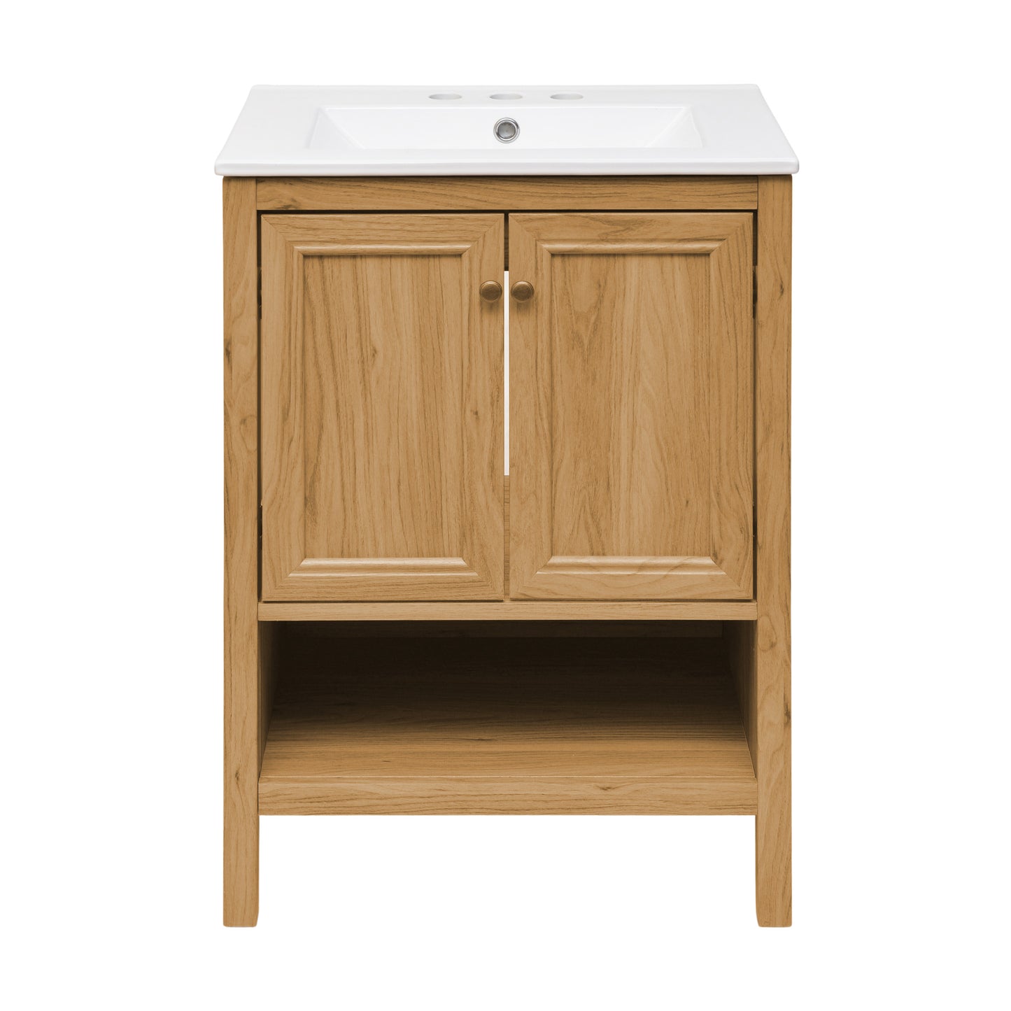 Swiss Madison, Chateau 24" Freestanding Bathroom Vanity in Golden Oak with 3-Hole Centerset Sink Top