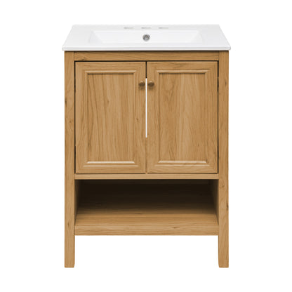 Swiss Madison, Chateau 24" Freestanding Bathroom Vanity in Golden Oak with 3-Hole Centerset Sink Top