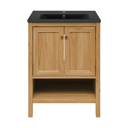 Swiss Madison, Chateau 24" Freestanding Bathroom Vanity in Golden Oak with Black Sink Top