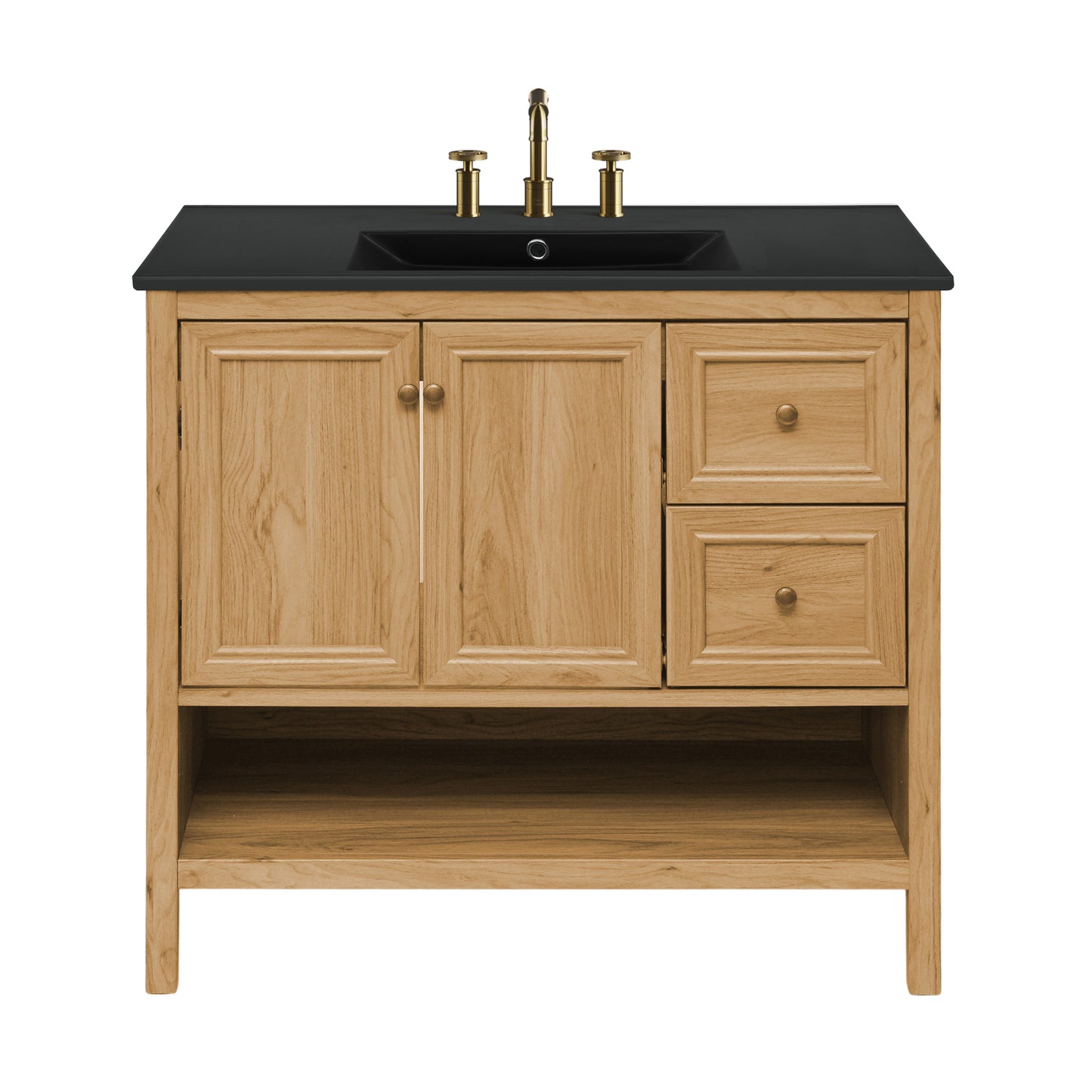 Swiss Madison, Chateau 36" Freestanding Bathroom Vanity in Golden Oak with Black 3-Hole Widespread Sink Top