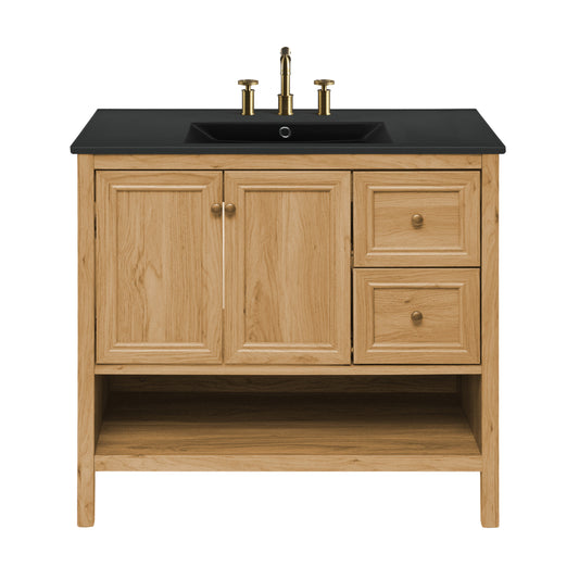Swiss Madison, Chateau 36" Freestanding Bathroom Vanity in Golden Oak with Black 3-Hole Widespread Sink Top
