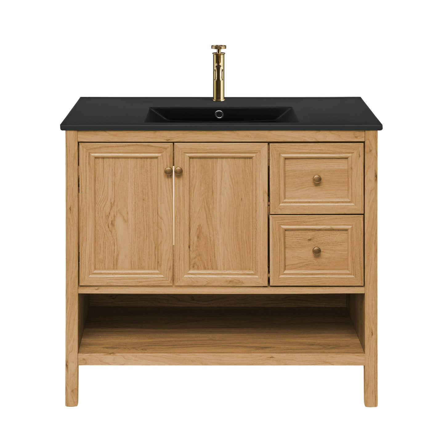 Swiss Madison, Chateau 36" Freestanding Bathroom Vanity in Golden Oak with Black Sink Top
