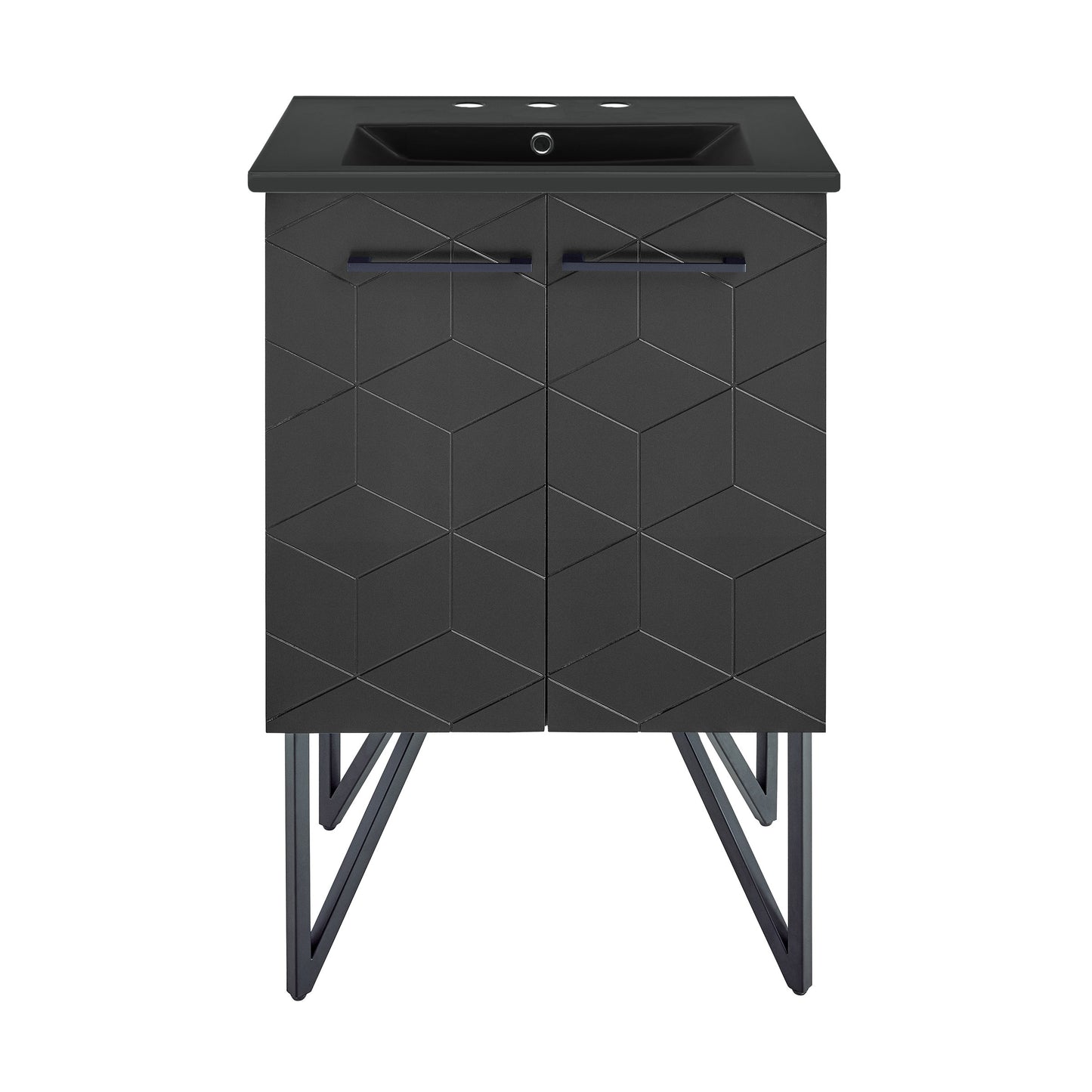 Swiss Madison, Annecy 24 in. Phantom Black Bathroom Vanity With Black, 3-Hole Ceramic Sink Top