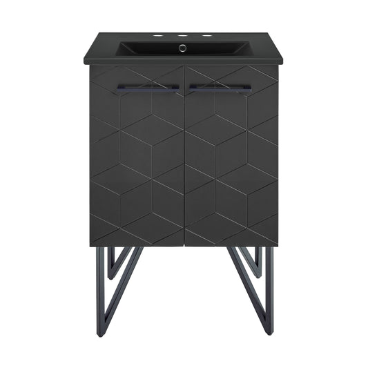 Swiss Madison, Annecy 24 in. Phantom Black Bathroom Vanity With Black, 3-Hole Ceramic Sink Top