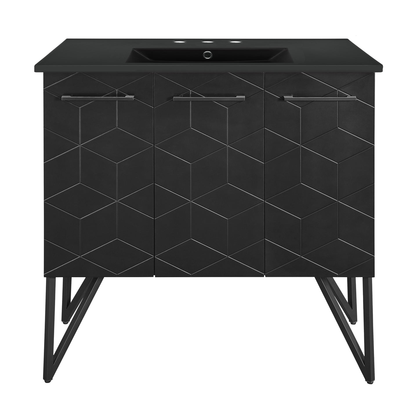 Swiss Madison, Annecy 36 in. Phantom Black Bathroom Vanity With Black, 3-Hole Ceramic Sink Top