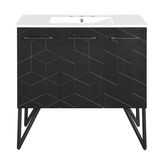 Swiss Madison, Annecy 36 in. Phantom Black Bathroom Vanity With White, 3-Hole Ceramic Sink Top