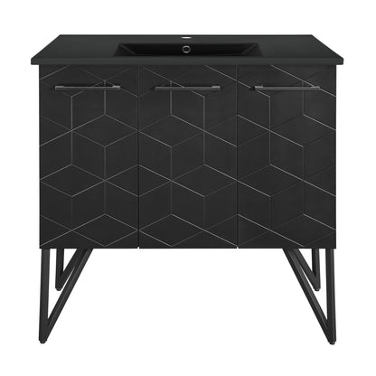 Swiss Madison, Annecy 36 in. Phantom Black Bathroom Vanity With Black Ceramic Sink Top