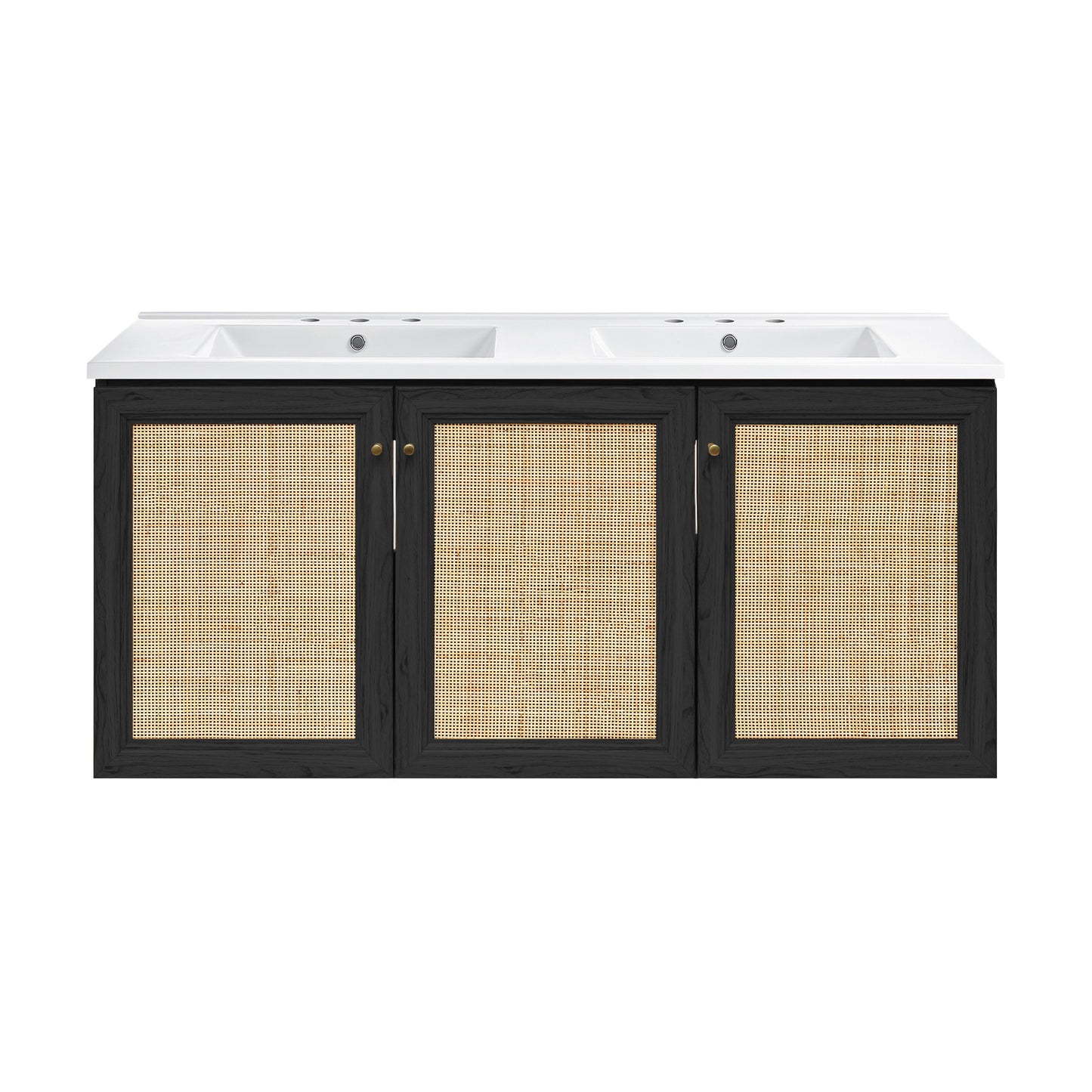 Swiss Madison, Classe 48" Wall-Mounted Bathroom Vanity in Black Oak with 3-Hole Widespread Double Basin Sink Top