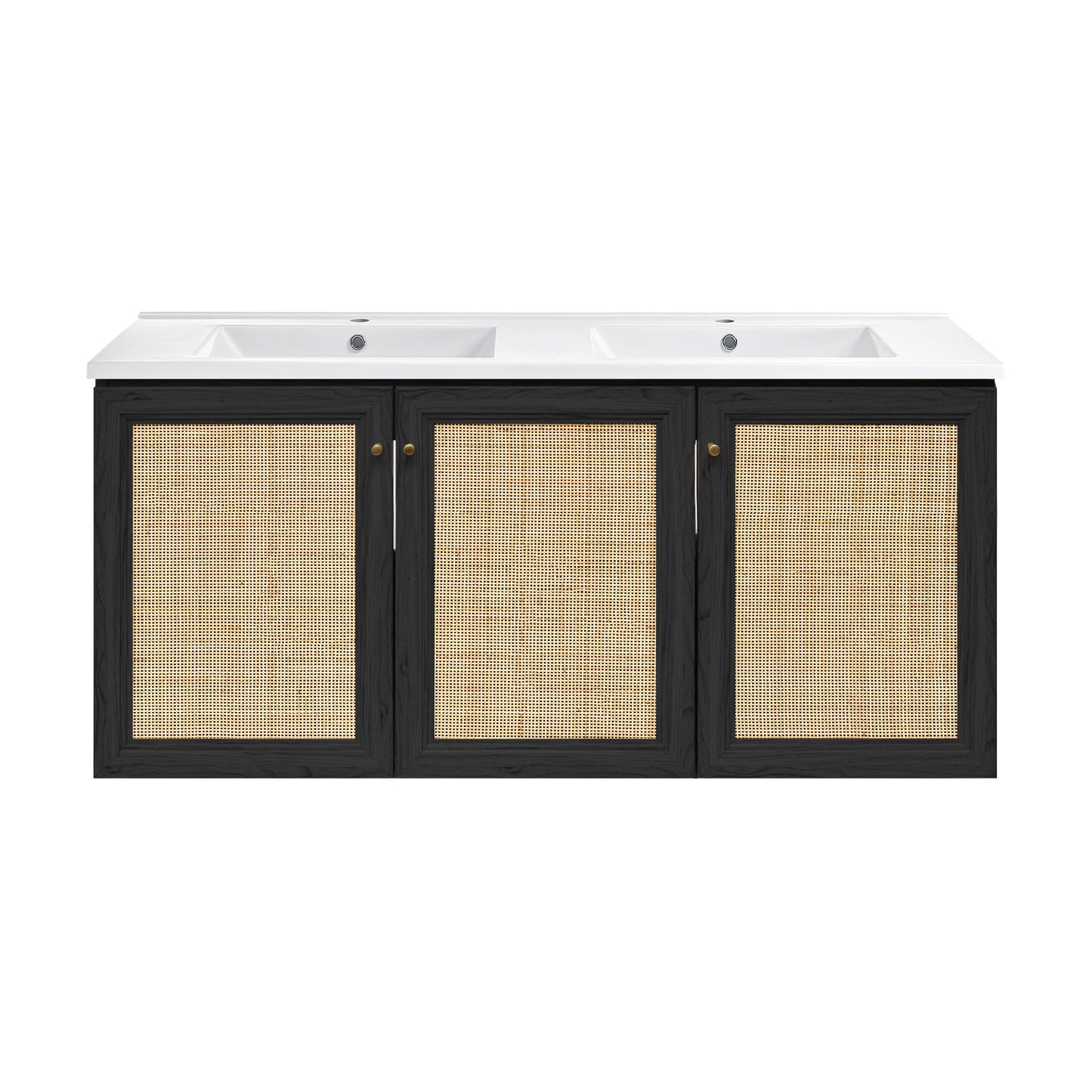 Swiss Madison, Classe 48" Wall-Mounted Bathroom Vanity in Black Oak with Double Basin Sink Top