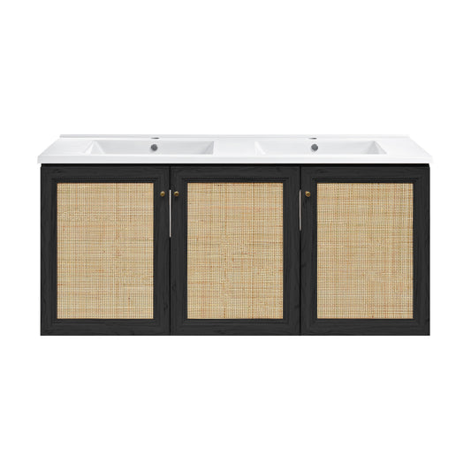 Swiss Madison, Classe 48" Wall-Mounted Bathroom Vanity in Black Oak with Double Basin Sink Top
