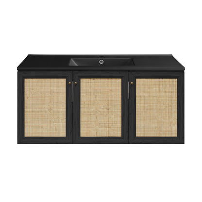 Swiss Madison, Classe 48" Wall-Mounted Bathroom Vanity in Black Oak with Black Sink Top