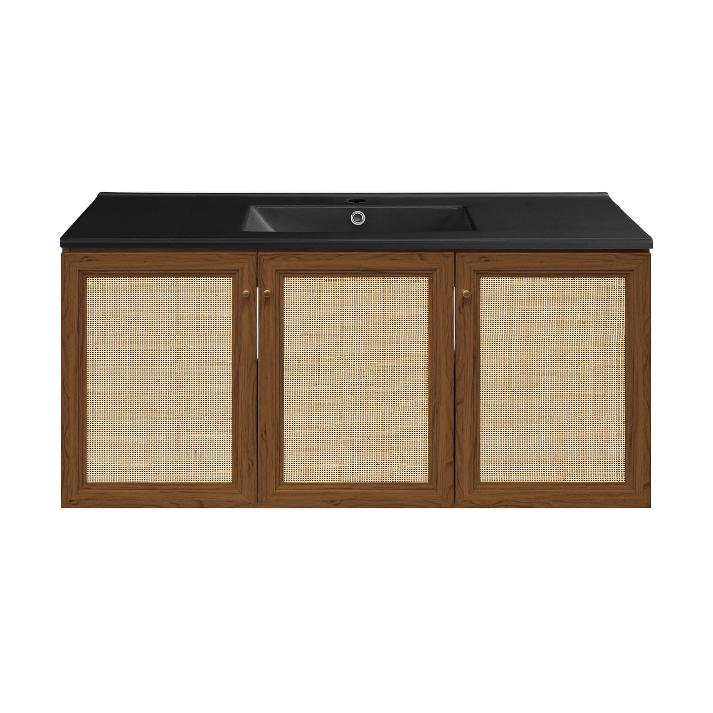 Swiss Madison, Classe 48" Wall-Mounted Bathroom Vanity in Brown Oak with Black Sink Top