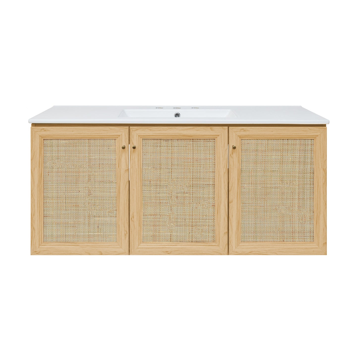 Swiss Madison, Classe 48" Wall-Mounted Bathroom Vanity in Natural Oak with 3-Hole Widespread Sink Top