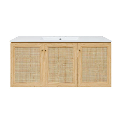 Swiss Madison, Classe 48" Wall-Mounted Bathroom Vanity in Natural Oak with 3-Hole Widespread Sink Top