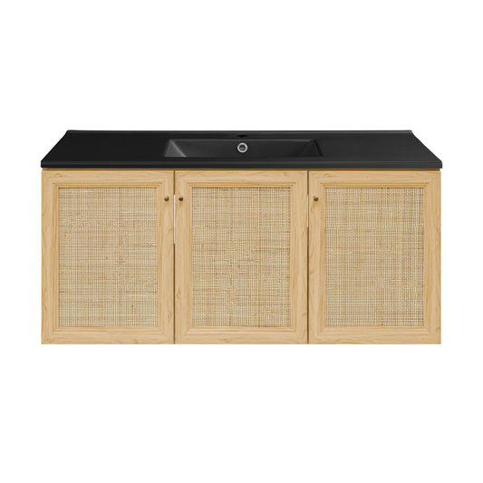 Swiss Madison, Classe 48" Wall-Mounted Bathroom Vanity in Natural Oak with Black Sink Top