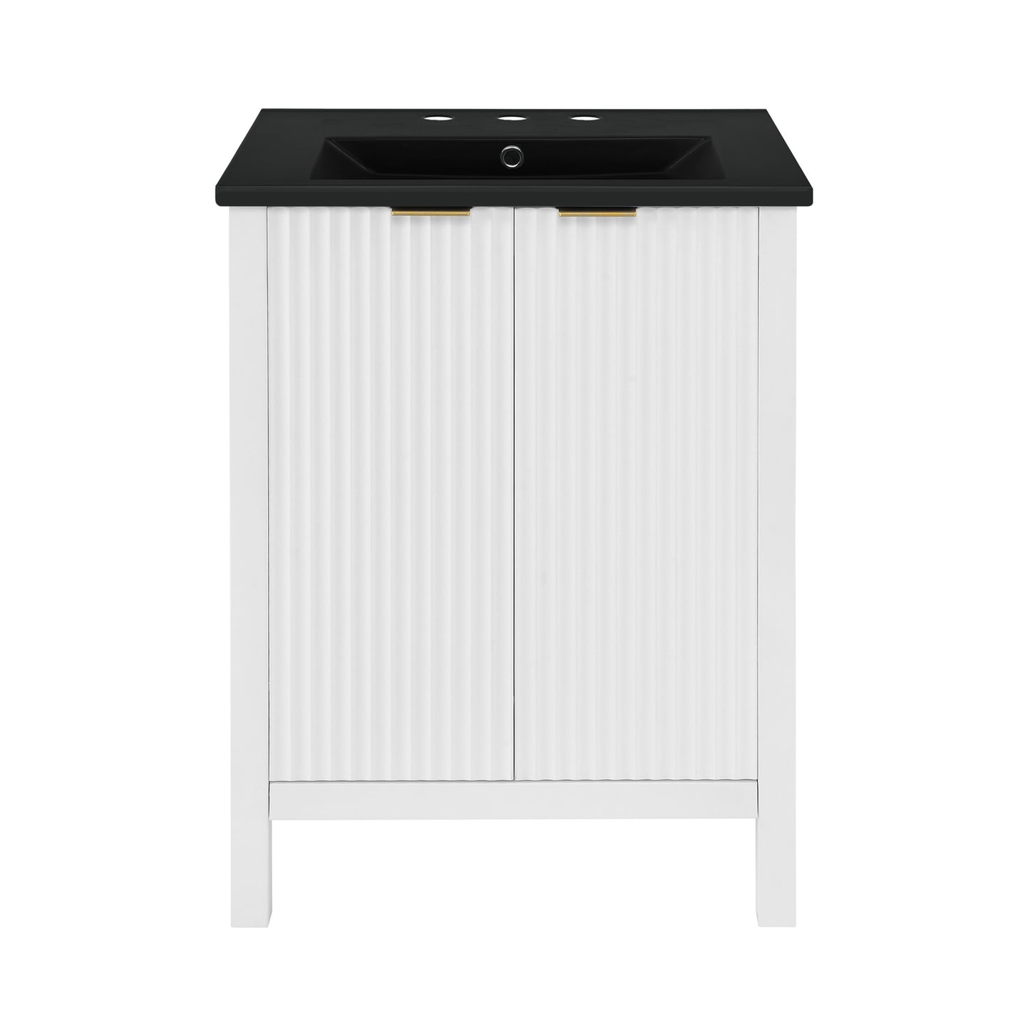 Swiss Madison, Bastille 24 in. White Bathroom Vanity With Black, 3-Hole Ceramic Sink Top