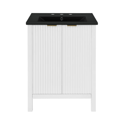 Swiss Madison, Bastille 24 in. White Bathroom Vanity With Black, 3-Hole Ceramic Sink Top