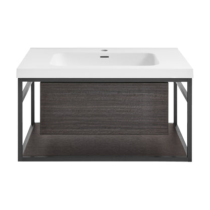 Swiss Madison, Claire 30" Wall-Mounted Bathroom Vanity in Black Oak with Sink Top