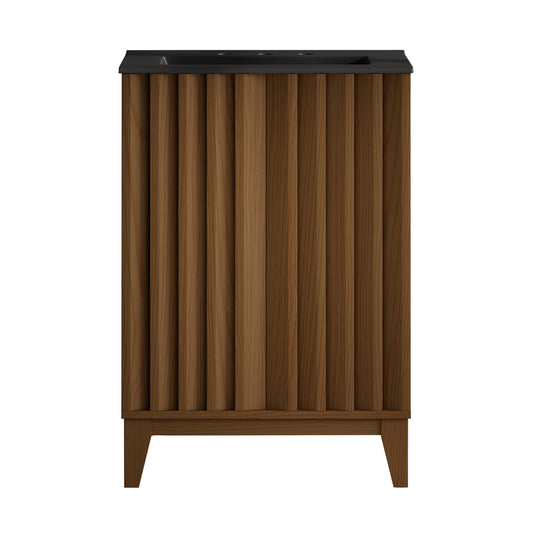 Swiss Madison, Troyes 24" Freestanding Bathroom Vanity in Brown Oak with Black 3-Hole Widespread Sink Top