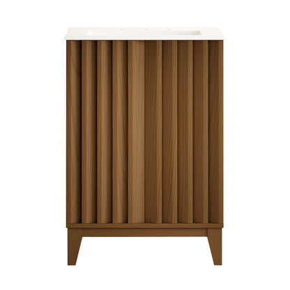 Swiss Madison, Troyes 24" Freestanding Bathroom Vanity in Brown Oak with 3-Hole Widespread Sink Top