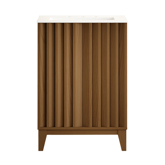 Swiss Madison, Troyes 24" Freestanding Bathroom Vanity in Brown Oak with 3-Hole Widespread Sink Top