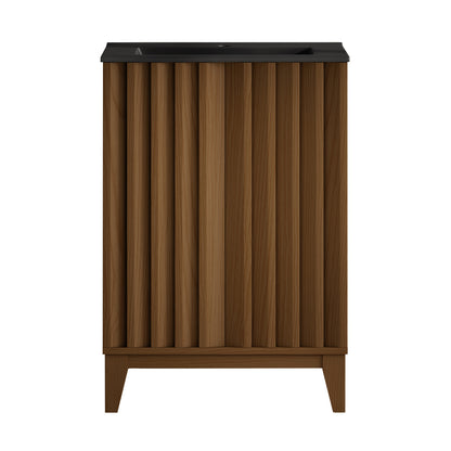 Swiss Madison, Troyes 24" Freestanding Bathroom Vanity in Brown Oak with Black Sink Top