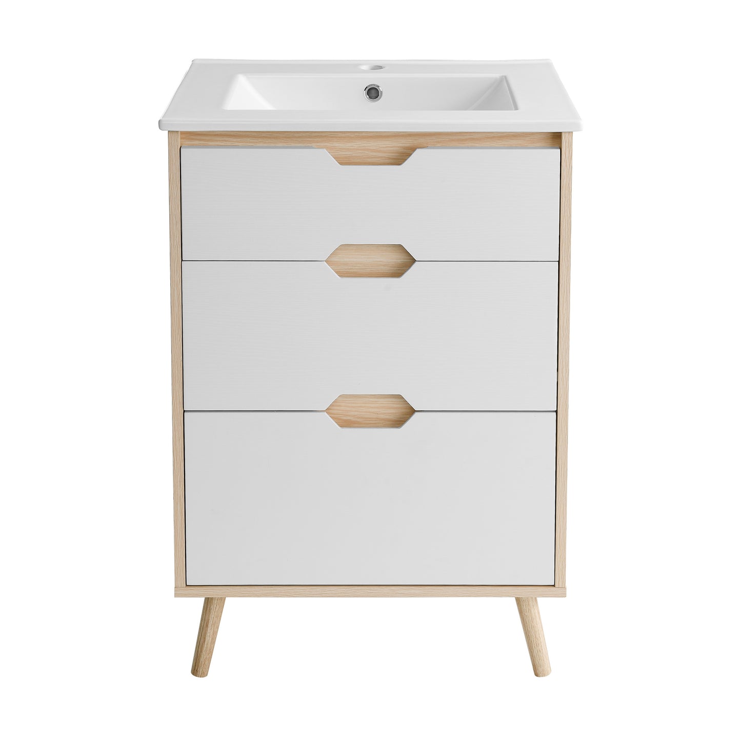 Swiss Madison, Brusque 24" Freestanding Bathroom Vanity in Natural Oak with Sink Top