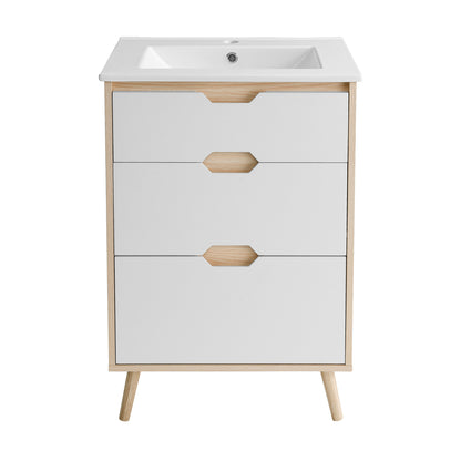 Swiss Madison, Brusque 24" Freestanding Bathroom Vanity in Natural Oak with Sink Top