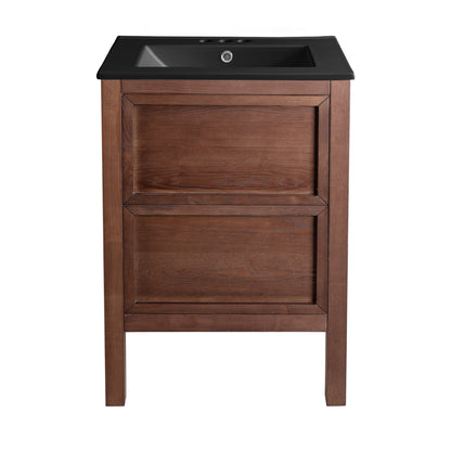 Swiss Madison, Nadar 24 in. Brown Walnut Bathroom Vanity With Black, 3-Hole Ceramic Sink Top