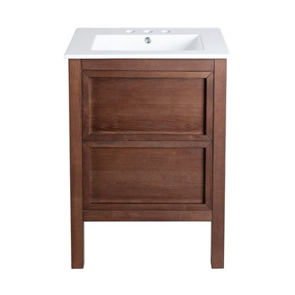 Swiss Madison, Nadar 24 in. Brown Walnut Bathroom Vanity With White, 3-Hole Ceramic Sink Top