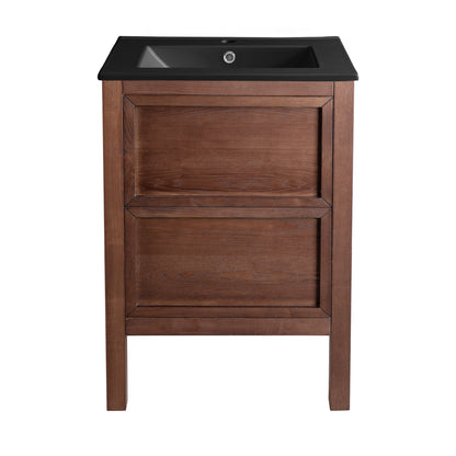 Swiss Madison, Nadar 24 in. Brown Walnut Bathroom Vanity With Black Ceramic Sink Top