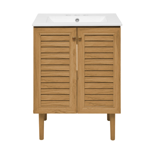 Swiss Madison, Bron 24" Freestanding Bathroom Vanity in Golden Oak with 3-Hole Centerset Sink Top