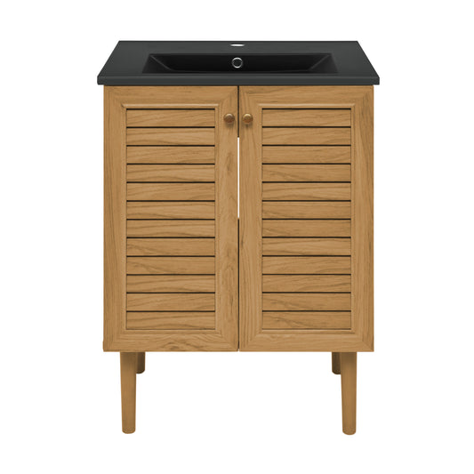 Swiss Madison, Bron 24" Freestanding Bathroom Vanity in Golden Oak with Black Sink Top