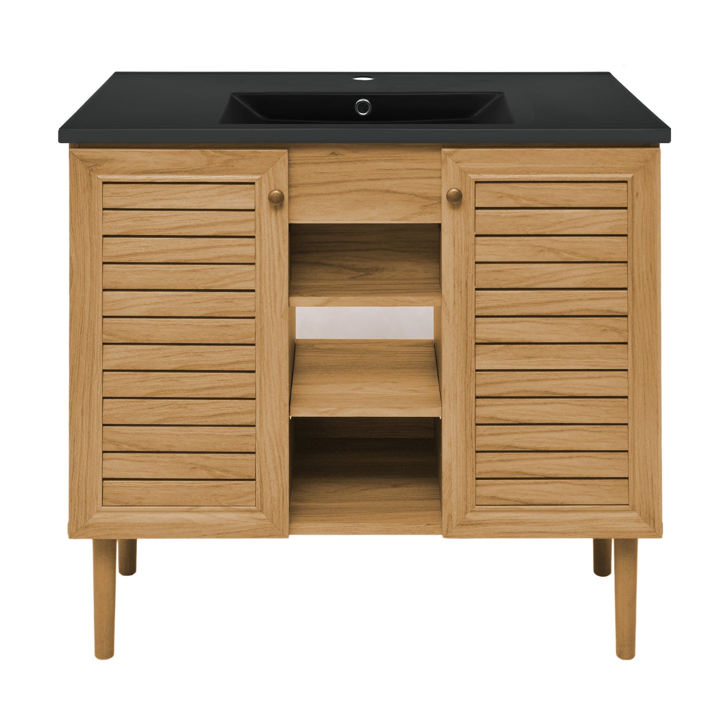 Swiss Madison, Bron 36" Freestanding Bathroom Vanity in Golden Oak with Black Sink Top